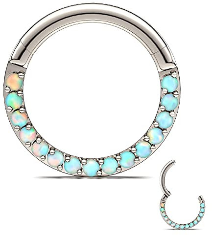 AVNIS Nasenpiercing Ring Hoop - Premium Edelstahl Scharnier Nasenring Hoop ¬- 16G Opal Stein Septum Ring - Stilvolle Tragus Ohrringe für Frauen - Vielseitiger Nasenpiercing Schmuck
