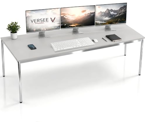 VERSEE Schreibtisch 200 x 100 cm Lichtgrau, stufenlos manuell höhenverstellbar 75,5–90 cm, bis 200 kg belastbar, SYSTEM8X, Made in Germany
