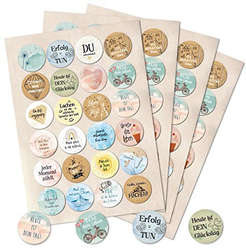 Spruchaufkleber, 96 Stück: Motivationssticker, Sticker mit Sprüchen, Aufkleber Sprüche Motivation, Klein, Geschenk, Zum Aufkleben, Erwachsene & Kinder, Spruch Positive Gedanken & Achtsamkeit, ⌀ 4 cm