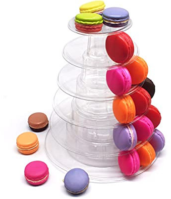 Tigerkinwit Runder Macaron Turm 6 Stöckig Transparent Tortenständer PlastikMacaron Präsentationsständer für Hochzeit Geburtstag Party Dessert Gebäck Tortenplatte