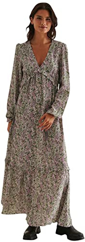 NA-KD Vestido Largo con Volantes Y Manga Globo Vestido Informal Mujer