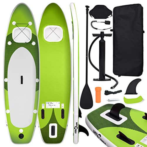 vidaXL SUP Board Set Aufblasbar für 1 Erwachsener Stand Up Paddle Surfboard Surfbrett Paddling Funboard Paddelboard Wellenreiter Grün 300x76x10cm