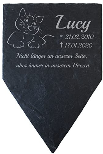 Burnit24 Gedenktafel Tiergrabstein Gedenkplatte Katze Schiefer Stein mit Gravur 30 x 20cm
