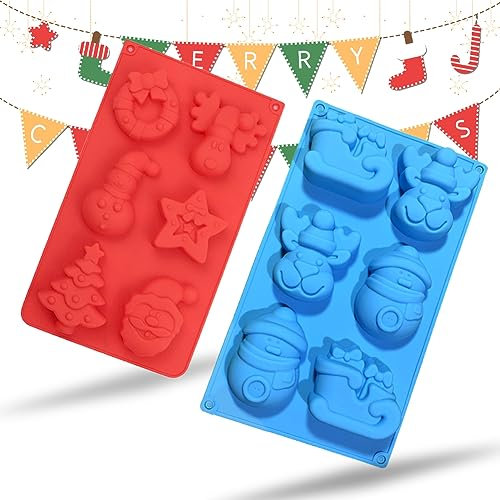 HONGECB Weihnachten Thema backform, 2 Pack Silikon Backform Weihnachten - Schneemann Rentier Schlitten Form, Weihnachten Silikonform, für Seife DIY Formen, für Backen,Schokolade.