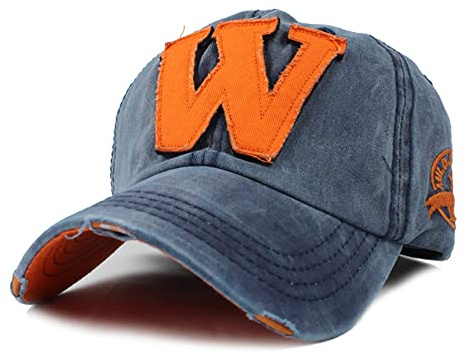 YULOONG Vintage Baseball Cap Denim Bestickt W Trucker Hat Retro Sonnenhut mit ausgefransten Kanten 100% Baumwolle Outdoor Cap Unisex