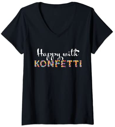 Damen Happy with Confetti Konfetti Karneval Fasching Kostümersatz T-Shirt mit V-Ausschnitt