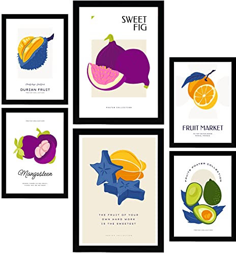 Nacnic Set mit 6 Lebensmittel- und Ernährungs Postern. Obst Collage. Natur- und Ernährungsposter für Innenarchitektur und Dekoration. A3 & A4 ohne Rahmen.