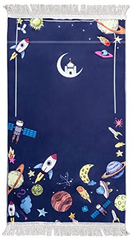 Windplusya Gebetsteppich für Kinder, 19.7x35.4 in Weicher Dicker Cartoon-Quasten Muslimischer Eid-Geschenk für Jungen/Mädchen. (Purple)