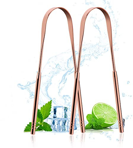 ACWOO Zungenreiniger Edelstahl, 2 Stück Zungenschaber Set, Toungescraper für Erwachsene Mundpflege Cleaner, Tongue Scraper Probadent Gegen Mundgeruch Zungenbürste Heilt Schlechten Atem(Roségold)