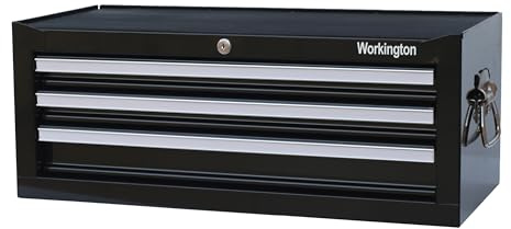 Workington Industrial 3 Drawers Portable Metal Intermediate Box, 26 Middle Tool Chest Cabinet with Ball Bearing Drawer Slides, Steel Tool Storage Box Organizer 4009 Black