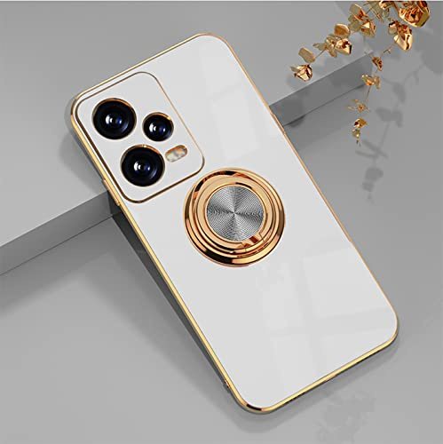 XINYEXIN Hülle für Xiaomi Redmi Note 12 Pro 5G mit Ringständer | SilikonHülle, Elektroplattiertes Design, 360 Grad Drehbar, Ringhalter, Stoßfest Kratzfest, Weiß
