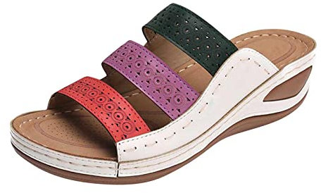 Susenstone Sandales Compensée Femme Bout Ouvert Pantoufles Slip-on Été Claquettes Nu Pieds Semelle Confort Chaussures Antidérapant de Plage Wedges Platform Slipper Bohemia Beach Sandals Blanc 38 EU