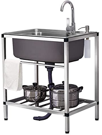 Evier Inox Meuble - Plan De Travail Evier De Cuisine - Jardin Plonge Avec Robinet, Durable Lavabo, Avec Robinet, Accessoires, Tuyau De Vidange, Bac Laver Pour Garage Camping Exterieur Intérieur