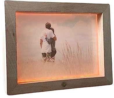 LED-Bilderrahmen, Digitaler 12,7 x 17,8 cm, Wandgalerie oder Schreibtisch, rustikales Holz mit klaren Acrylplatten