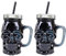 Tarros de cristal con diseño de calavera, color negro, 450 ml, con asa, tapas y popotes, 2 vasos