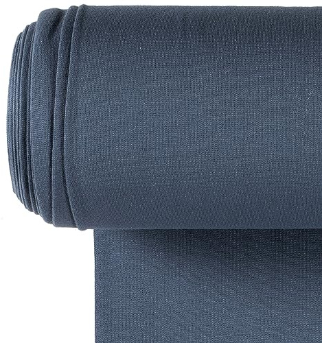 Bündchenstoff Meterware | Uni Jersey | Oeko-Tex Schlauchware glatt 70 cm breit | 38 Farben 0,5m (jeans blau)