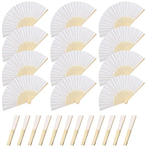 GWHOLE 12Pcs Wedding Fans Folding Fans for Women Bridesmaid Church Wedding Gift Wall Decoration Party Favor DIY,Fabric
