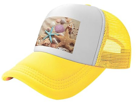 Shells On The Beach Trucker-Mütze, Farbbezeichnung: modische Baseballkappe für Erwachsene, für den täglichen Outdoor-Sport, Reisen, gelb, One size