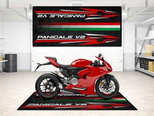 wibeart MPM Motorradmatte für Panigale V2, waschbar, rutschfest, öl- und wasserabweisend, Parkmatte für Garage, Ausstellungsraum, Werkstatt | Ducati Rot - Größe 2: 102 x 47/260 x 120 cm