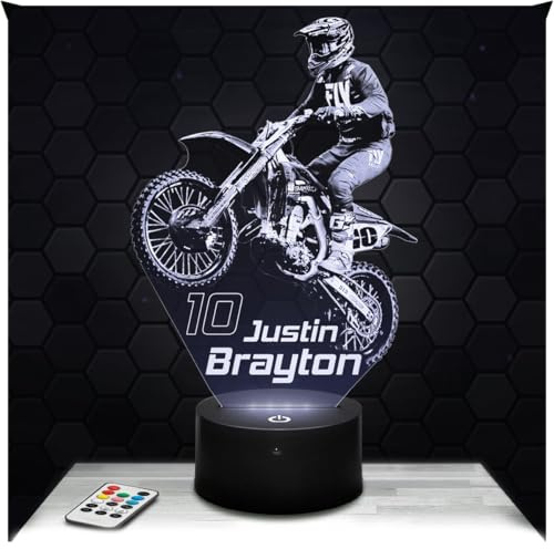 Lampephoto.fr - Lampe Justin Brayton 3D Touch Nachtlicht Motocross | Made in France, Sockel wählbar, dimmbar, Batterie/USB, HD-Lasergravur, Geschenk für Motocross-Fans