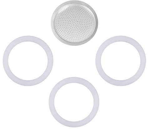 wedrink 1 Filter and 3 Silicone Gasket Seals Replacement for Aluminium Moka Pot and Stovetop Espresso Coffee Maker (6 Cup)