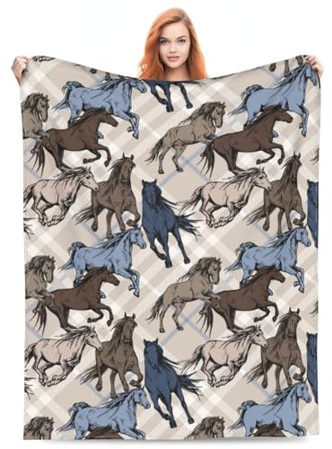 Zeleda Pferdedecke, 152,4 x 127 cm, Pferde-Geschenke für Erwachsene und Kinder, Fleece-Flanell für Pferde, Tierliebhaber, weicher Plüsch, Schlafzimmer, Pferdedekoration, Dekoration, Reisen, Laufen,