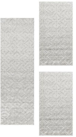 Carpetsale24 Bettumrandung Schlafzimmer 3 teilig Skandinavischer Teppich Creme Bettvorleger Schlafzimmer Bettset: 2 St. 60x110 cm | 1 St. 80x250 cm - Boho Stil Teppich Hoch-Tief Effekt Läufer