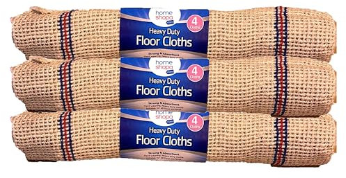 HOMESHOPA Floor Clothes, 12 Pack Heavy Duty Floor Cleaning Cloths, Roll of 4 Strong & Super Absorbant Multipurpose Washable Floor Cloths, Ideal for Home & Commercial Industry