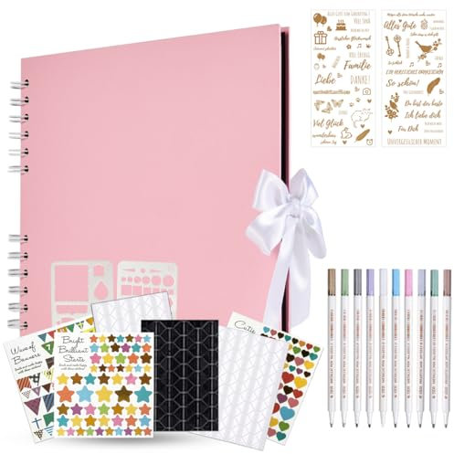 KASZOO Fotoalbum zum Selbstgestalten, DIY 80 Schwarze Seiten, Kann als Abschluss Geschenk, Geburtstagsgeschenk, Hochzeitstagsgeschenk, Rosa
