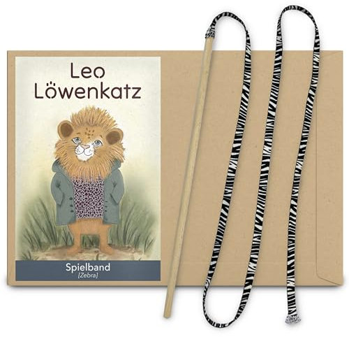 LEO LÖWENKATZ Katzenangel für Katzen. Robuster Holzstab mit extra langem Spielband und wildem Zebra-Muster. Robustes Katzenspielzeug