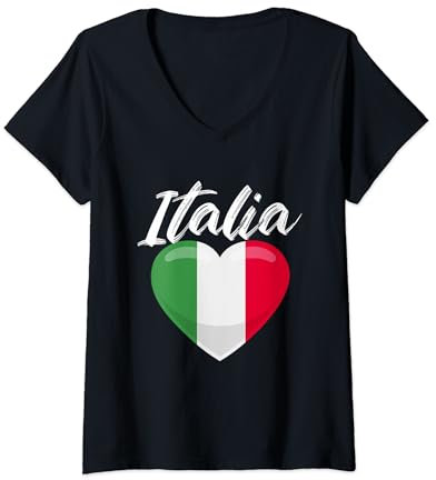 Damen Italia Herz Trikot Italien mit italienische Fahne Italiener T-Shirt mit V-Ausschnitt