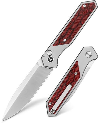 LOTHAR RAPTOR Klappmesser, 21.4CM Scharfe 14C28N Stahl Taschenmesser, Damast G10 Handle Einhandmesser mit Knopfdruck, EDC Messer, Gürtelclip, Ideal für Outdoor Enthusiasten (rot)