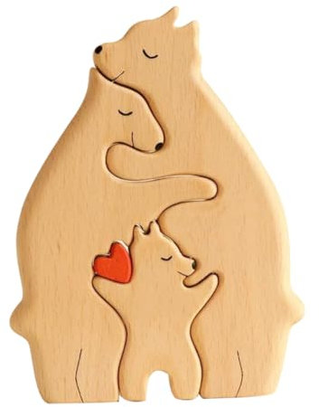 TOYANDONA Cute Bear Sculpture Wooden Bear Puzzle Animal Craft Statue for Home Decor