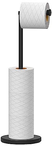 Nuscen Porte-rouleau de papier toilette debout en acier inoxydable noir - Support de rouleau de papier toilette debout sans perçage - 5 rouleaux - Châssis stable - Rangement du papier toilette dans la