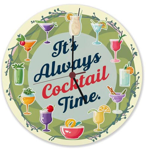 speecheese Cocktails Wanduhr aus Alu - Cocktail Time Wandkunst für Ihre Bar Deko - EIN Kunstwerk für Ihr Zuhause oder die Hausbar