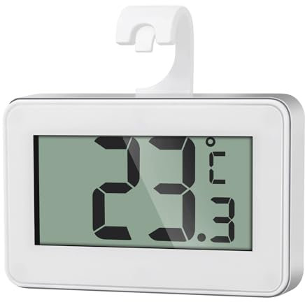 AiQInu Mini Kühlschrank Thermometer Digital, Magnetisch Mit Haken, Gefrierschrank LCD-Anzeige, Frost Alarm für Zuhause, Restaurants, Bars