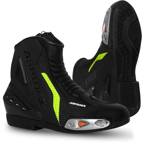 Bottes de moto en cuir pour homme Bottes de moto sportives Chaussures de moto avec semelle en caoutchouc noir Bottes, 42 EU