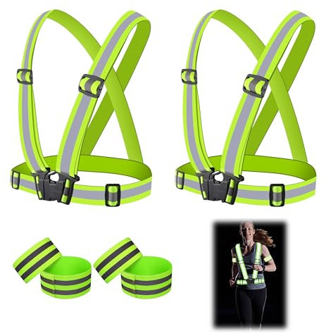 RCIDOS Reflektorweste Set, 2 Stück Reflektierende Weste & 4 Stück Reflektierenden Armbänder Warnweste Fahrrad Für Wandern Radfahren Jogging Tag Und Nacht Motorrad Radfahren