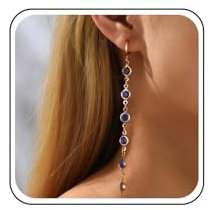 Inateannal Saphir Kristall Ohrringe - Blau, Strass, Quaste, Tropfen, Lange Kette, Huggie Hoop, Hochzeit