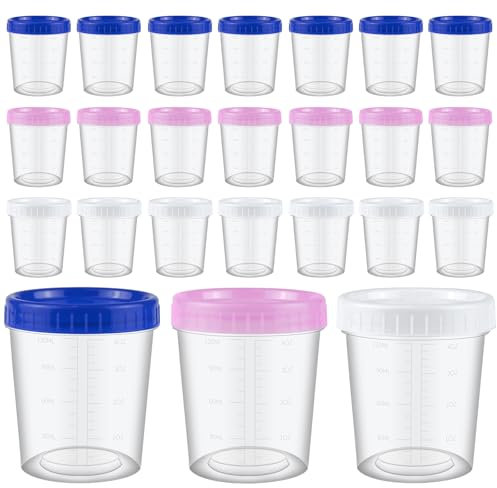 HHXUUAN Boîtes de Conservation avec Couvercle, 24 Pièces 120ML/4oz Réutilisable Boîtes Alimentaire en Plastique, Pot Hermétique Alimentaire avec Graduation pour Sauces Collations