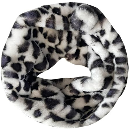 Lina & Lily Winter Loop Schal Snood Damen aus Kunstpelz (Leopard Weiß)