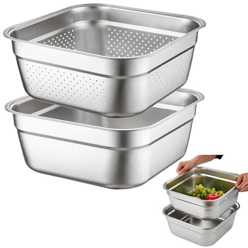 2 in 1 Large Stainless Steel Sink Basin with Colander, Lancisism 12.6 Stainless Steel Washing-up Bowl Multi-purpose Dish Tub for Sink Wash Basins Dishpan for Sink