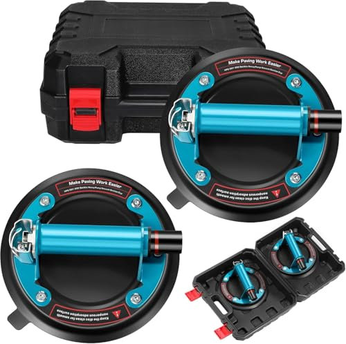 Glass Suction Cups 2 Pack with Metal Handle, 8'' Glass Suckers Lifters Heavy Duty Glass Vacuum Suction Cup, Glass Suction Lifter for Moving Glass/Window/Tile/Marbles, 220KG/480lbs Load Capacity, Blue