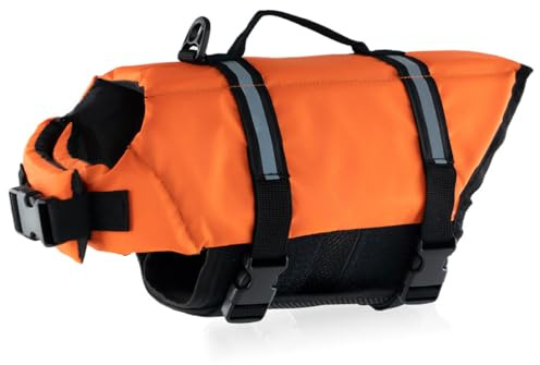 FANSU Gilet de Sauvetage pour Chien avec Poignée, Gilet de Sauvetage Réglable pour Chiens de Petite, Moyenne et Grande pour Sécurité de l'eau Plage, Piscine (XXL,Orange)