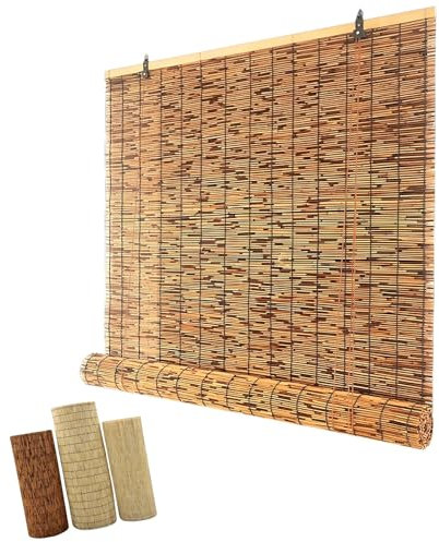Bambusrollo Jalousine Retro Rollo Bambus 95 100 115 120 135 140 150 160 175 180cm Breit Atmungsaktiv Bambus Vorhang Für Fenster/Balkon Braun(Brown,71cm W x 164cm H)