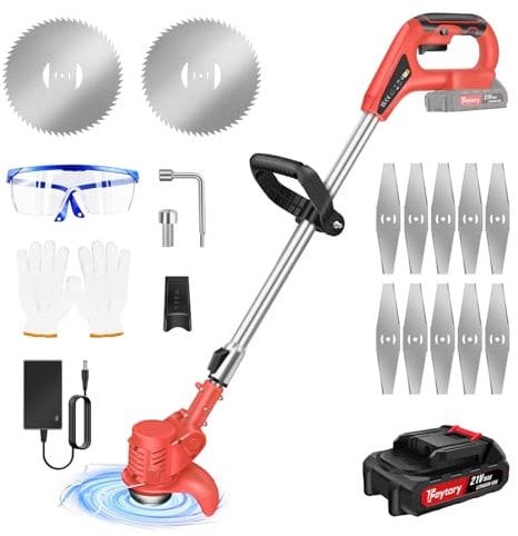 21V Strimmer Cordless, Telescopic Lightweight Portable Grass Trimmer with 10 x Metal Blades, 1500mAh Battery, 90° Adjustable Cutting Head Electric Garden Strimmer Brush Cutter for Lawn Edger Pruning