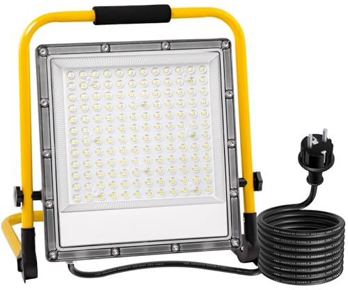 OUSIDE 150W LED Baustrahler mit Stativ, 4 m Gummileitung mit Schuko-Stecker, IP66 Wasserdicht Arbeitsscheinwerfer, 6500K, 15000 LM, für Baustellen, Trockenbauarbeiten, Hausrenovierungen