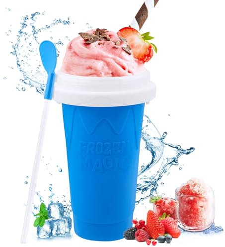 Slushie Maker Cup, Maquina de granizados de silicona, DIY Homemade Quick Frozen Smoothies Cup, 2 In 1 Straw And Spoon, para Niños y Familia
