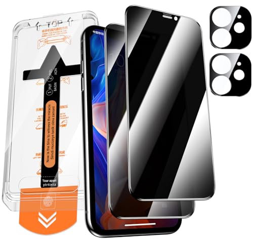 QUESPLE Panzerglas Sichtschutz für iPhone 11 mit Kamera Schutz, [Auto-Installation] Anti-Spähen Full Screen Privatsphäre Schutzfolie, 9H Härte Gehärtetem Glas Displayschutzfolie, 2+2 Stück