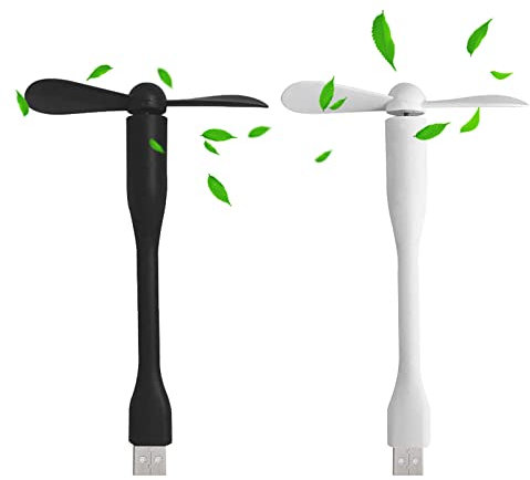 90mm Portatile 360° Girevole Ventilatore, 2 Pezzi Mini Ventilatore Portatile USB con cavo Flessibile, Mini Ventilatore USB A Collo Di Cigno Per Computer Portatile (Nero + Bianco)